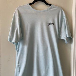 light blue stussy palm print t shirt